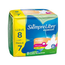 TOALLITAS FEM SIEMPRE LIBRE ESPECIAL  C/ALAS X8 ADAPT